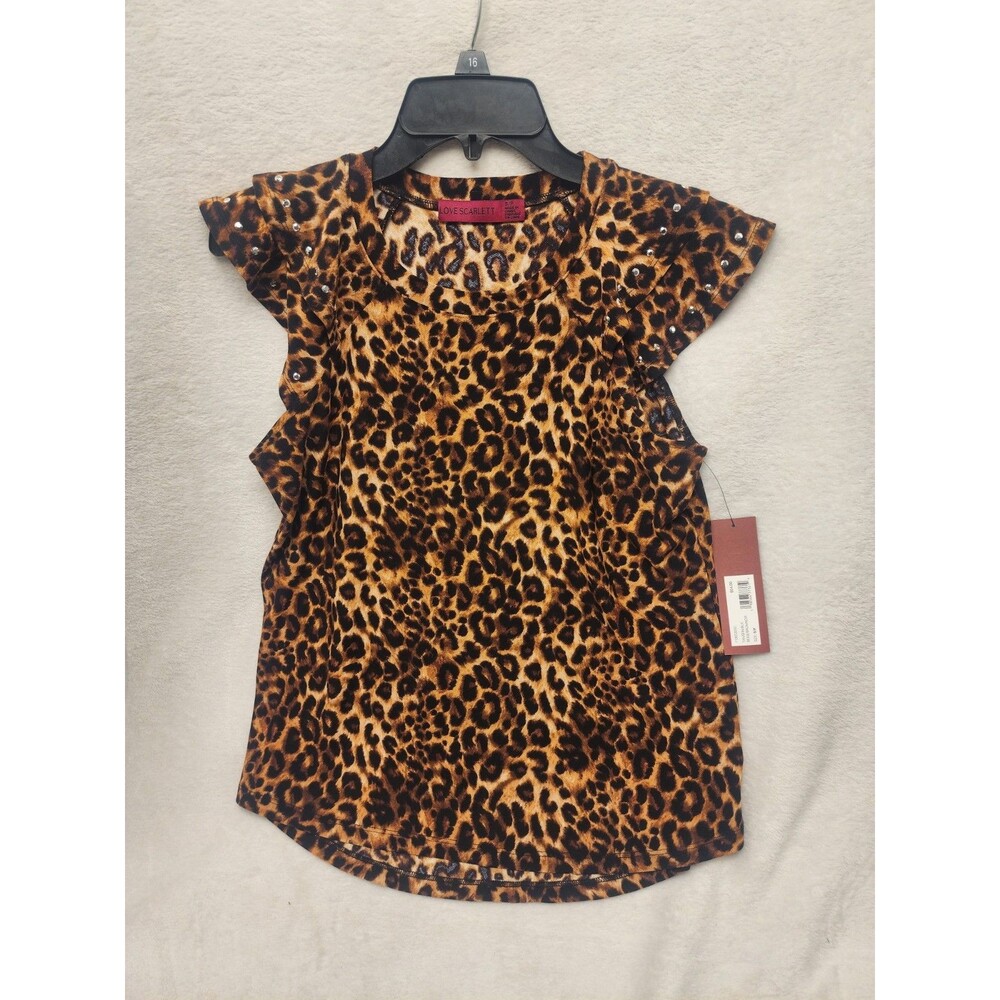 Love Scarlett Blouse Leopard Animal Print Rhinestones Women S